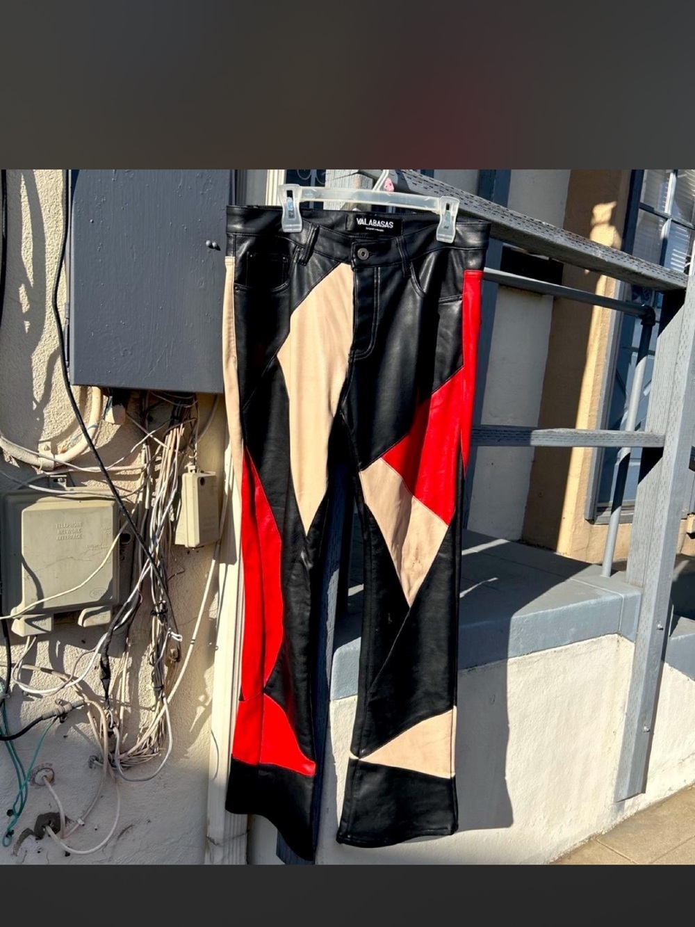 Men's Valabasas Colorblock Leather Jeans in Black, Red & Beige